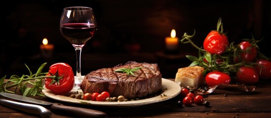 Poster - Plate of meal and wine glass