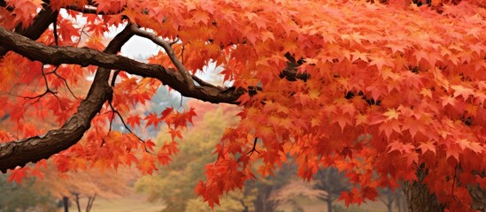Poster - A tree's crimson foliage in a serene park