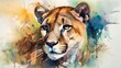 Vibrant Watercolor Illustration of a Florida Panther Generative AI