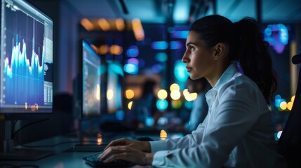 Poster - Woman Sitting in Front of Computer Monitor