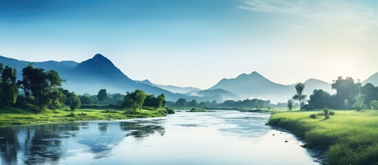 Fototapete - River Flowing Through Mountain Landscape