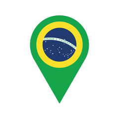 Wall Mural - brazil location pin, gps marker with brazilian national flag color, made in brazil symbol, find us s