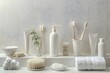 Elegant Bathroom Essentials Arranged on White Background for Spa-Like Ambiance