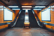 A visually appealing image showcasing escalators between yellow tiled walls with ad spaces