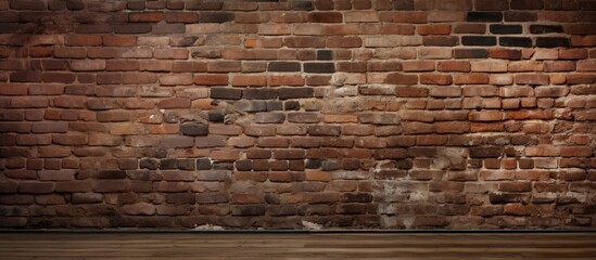 Poster - Wooden floor against aged brick wall