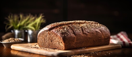 Poster - Loaf of bread on wooden cutting board