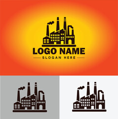 Factory building logo icon industrial manufacturing construction energy firm tower icon vector for business app silhouette Factory logo template