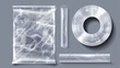 Stretch wrap for food packaging and protection. Modern realistic clear cellophane elastic film for rectangles and rounds.