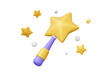 © N ON NE ON - Magic wand star. on isolated background. Fantasy elements magical tool symbol of miracles and the fulfillment of desires wish. cartoon style. cute smooth. 3d render illustration