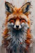 A fox is painted with a lot of detail and is the main focus of the image. The painting has a lot of texture and he is a work of art