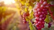 Sun-drenched vineyard with lush grape clusters ready for harvest. Captivating natural scenery showcasing agriculture. Ideal for food and wine themes. Fresh, vibrant, organic produce. AI