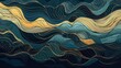 Abstract Blue and Gold Ocean Waves Background Generative AI