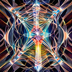Canvas Print - An abstract artwork featuring an interplay of symmetrical, translucent lines and shapes.
