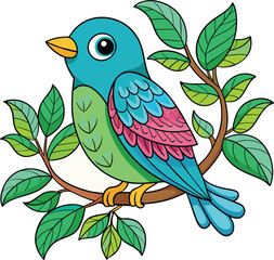 coloring pages for children,   swift on a branch with leaves