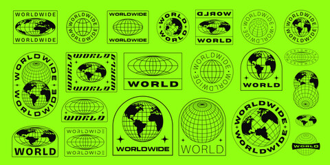 world vector sign. worldwide icon badge. planet earth futuristic logo y2k design. streetwear element