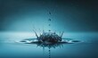 Ethereal Water Droplets Splash on Serene Blue Surface Generative AI
