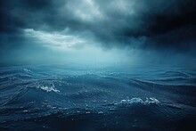 Close-Up Of Rough Seas With Stormy Clouds In The Sky. Dark Nature Image.