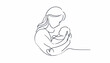 © ChristacilinCreative - A black continuous line drawing of a new mom mother cradling her baby newborn, set against a pure white background wallpaper