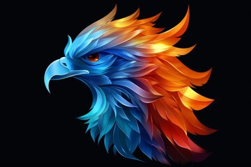Aufkleber - a colorful bird of prey on a black background. a magical creature made of fire.