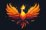 Fototapeta Paryż - A fire bird with its wings spread out. A magical creature made of fire.