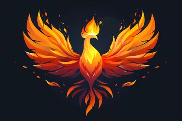 Aufkleber - a fire bird with its wings spread out. a magical creature made of fire.