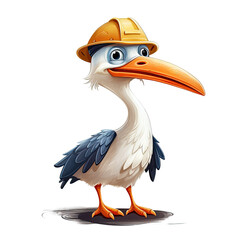 Wall Mural - A whimsical bird character wearing a hard hat as part of its protective gear in a playful cartoon style Isolated on transparent