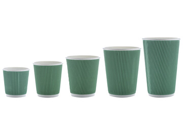 Wall Mural - Paper cups for drinks. Green Paper cup isolated on white background. Disposable cup.