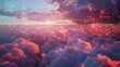 Internet social network icons. Sky is filled with a multitude of fluffy clouds arranged in various lines and patterns. The clouds cover the entire expanse, creating a mesmerizing view of a constantly