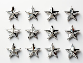 Shiny silver stars on white background for decoration