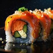 Close up of asian sushi ; Realistic illustration of roll