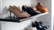 Elegant women's shoes on a modern store shelf. Retail fashion display. Designer footwear collection