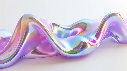 Wall Mural - Creative concept of liquid wave. Fluid shape with holographic colors on a white background.