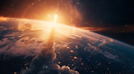 Wall Mural - the sun is seen gradually rising above the earths horizon, casting a warm glow across the planet. th
