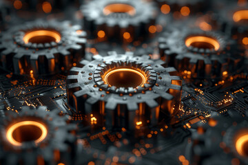 Poster - an abstract depiction of interconnected gears, suggesting the complexity of systems and processes. c