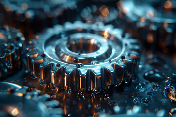 Poster - an abstract depiction of gears turning in unison, symbolizing teamwork and synchronization. concept 