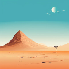 minimalistic illustration of desert against a blue sky, lots of negative space.