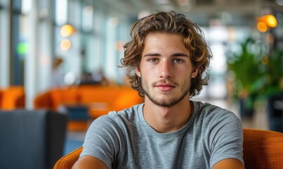 Wall Mural - Young male startup person in a modern office