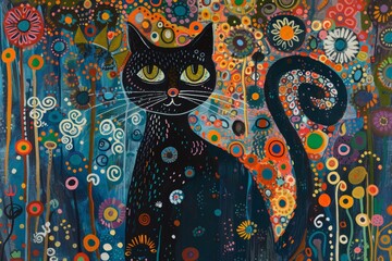 Naklejka na meble Cat painting - Colorful Kitty: A Vibrant Feline Artwork
