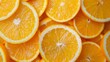 Close-up of juicy orange slices packed tightly to form a vibrant citrus background