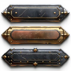 Wall Mural - Set of metal frames in different colors. .Metallic title banners set for epic game design on white background