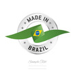 Made in Brazil. Brazil flag ribbon with circle silver ring seal stamp icon. Brazil sign label vector isolated on white background