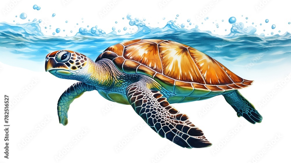Cute sea turtle in hand drawn style design isolated on white background ...