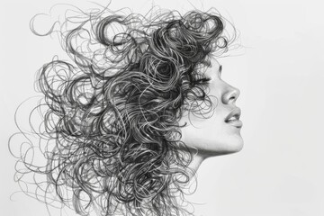Poster - A meticulously detailed sketch showcasing the complex patterns and textures of hair strands in black and white