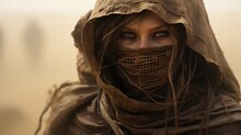 A Woman Wearing A Brown Scarf And A Hood