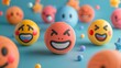 Smiling Emojis Reflect Positive Brand Sentiment Analysis,A group of colorful smiley faces on a blue background represent positive brand sentiment analysis using AI