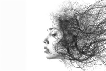 Poster - The image captures a multitude of abstract black lines flowing out of a grey square against a white background