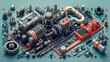 Intricate Vector Illustration of a Detailed Mechanical Device