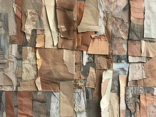 10.	Artistic collage of textured paper scraps in earthy tone.