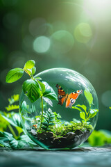 Wall Mural - ESG green energy sustainable industry. World environment day concept.Globe Glass with butterfly. circular economy renewable energy . sustainable development goals.Environmental protection renewable