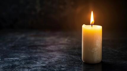 White candle lit on a black background giving light in high resolution and high quality. lighting concept, fire, candle